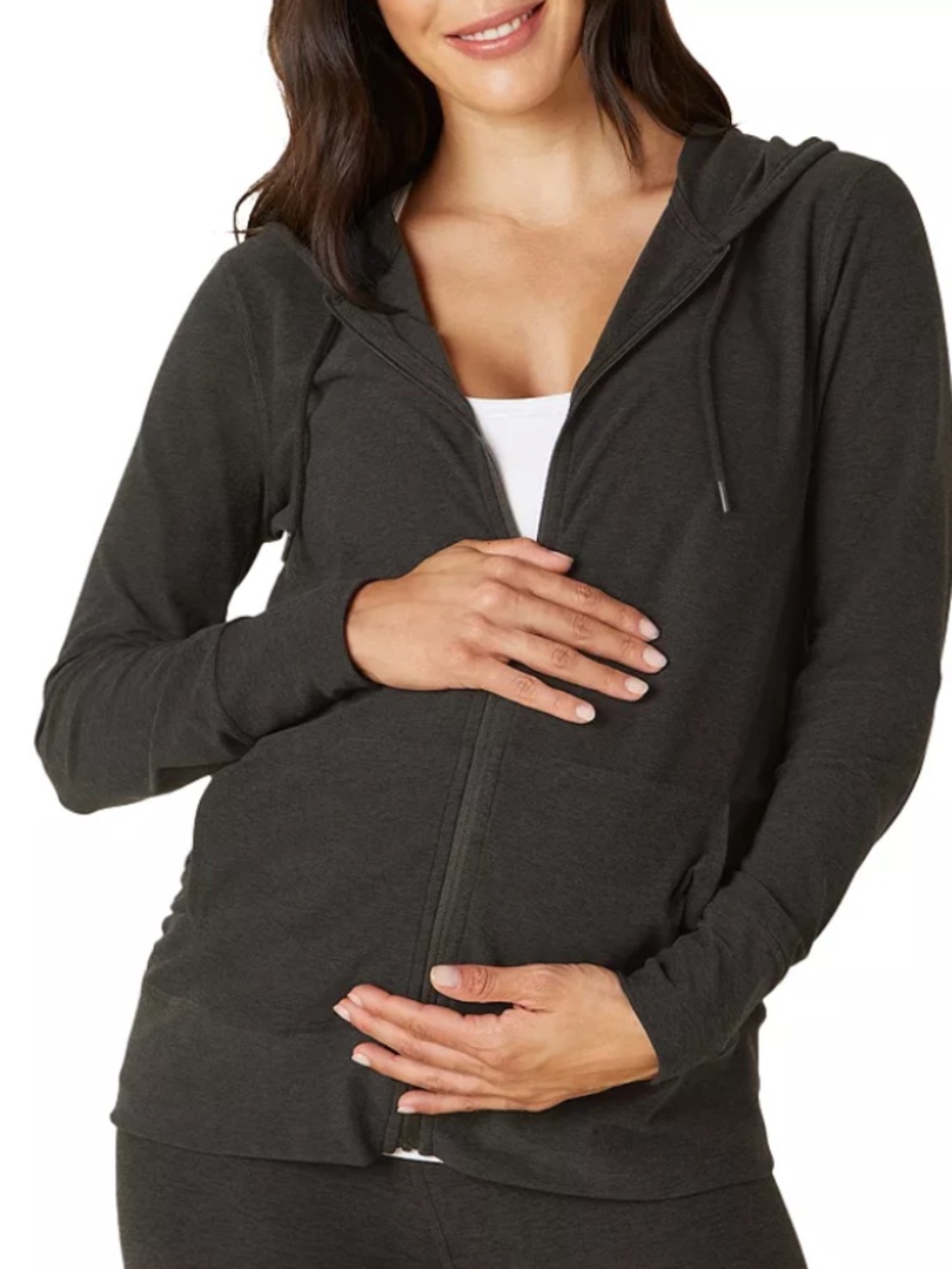 Beyond Yoga Dark Charcoal Zip Hoodie with Drawstring